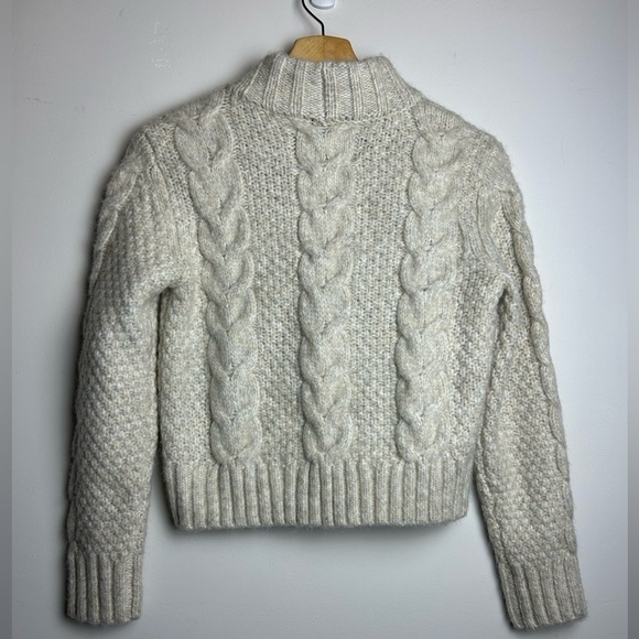 American Eagle M Cable Knit Crop Sweater Fisherman Wool Blend Neutral Turtleneck - Picture 2 of 11